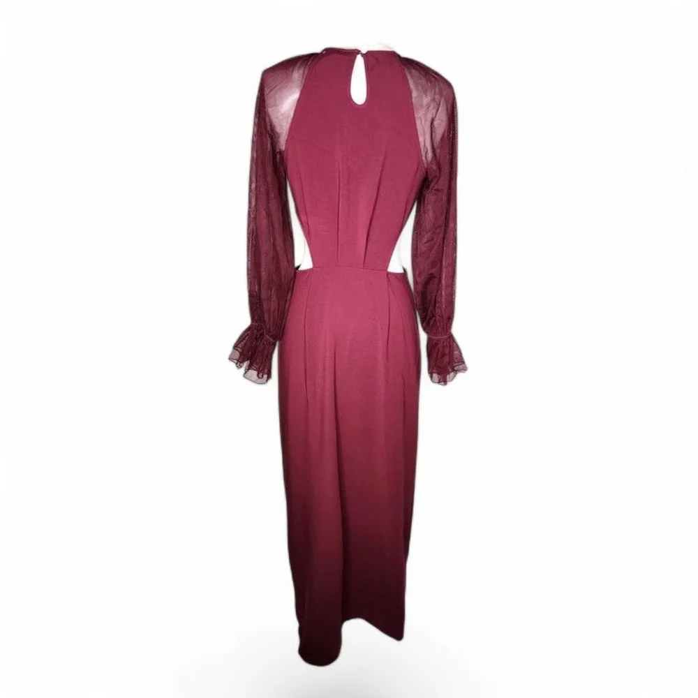 Staud Mesh Long Sleeve Cut-Out Maxi Dress in Maroon Size 4 New With Tags - Picture 2 of 10